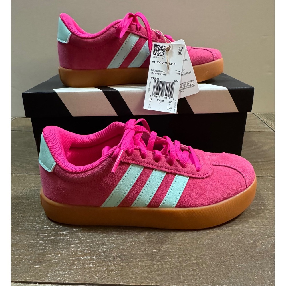 Adidas VL Court 3.0 K Pink Suede Gum Sole Sneakers JS5013 Kids Size 1US 13.5UK